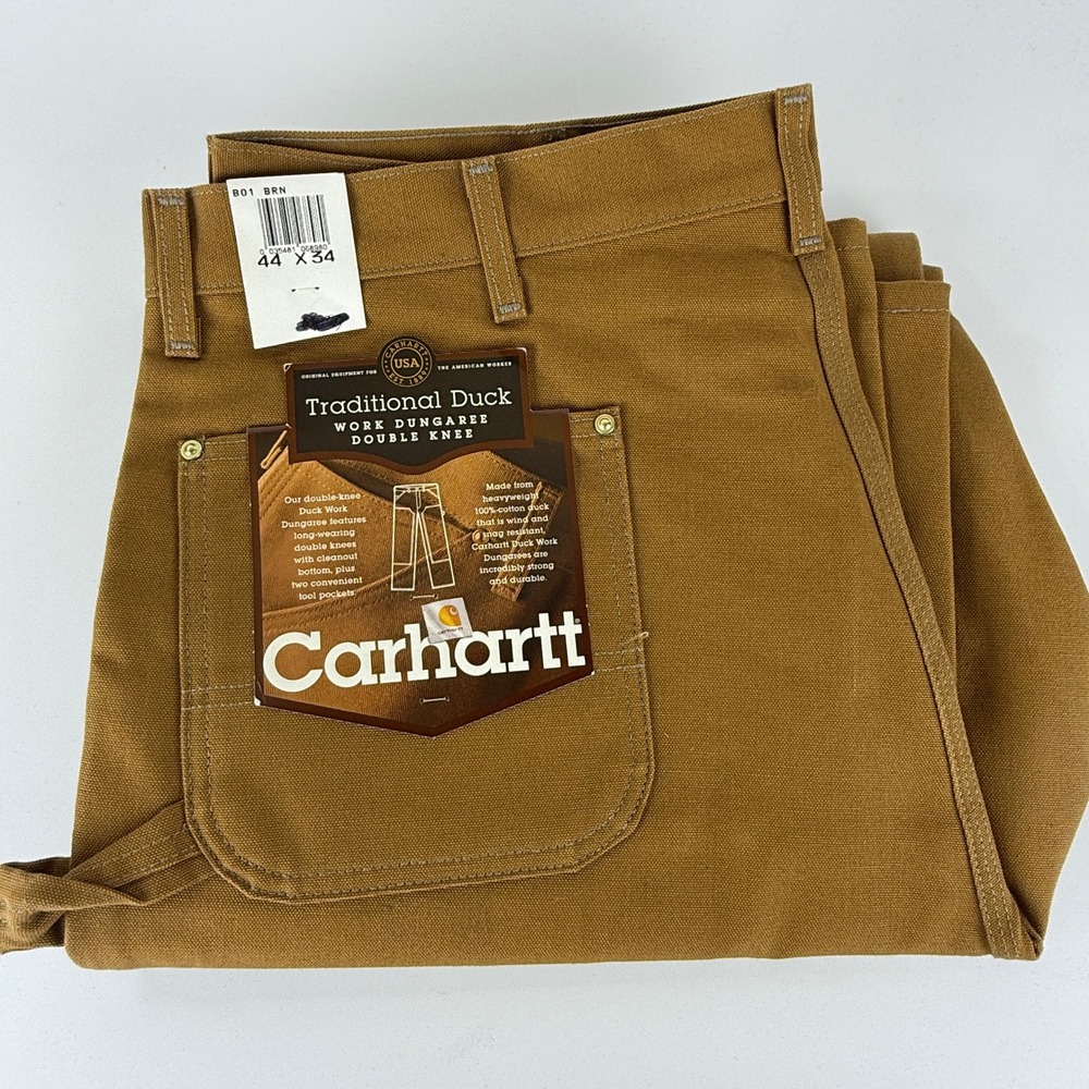 Carhartt Double Front Work Dungaree Pants Mens 44x34 B01 BRN Brown NWT NOS